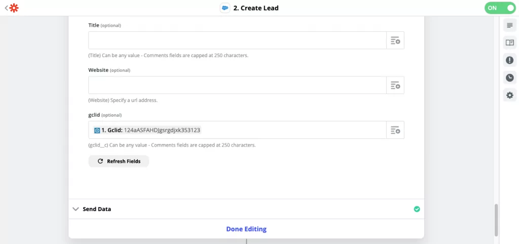 adding gclid to hubspot action in zapier