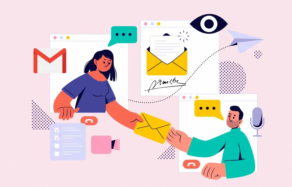 Illustrazione di persone che si scambiano e-mail