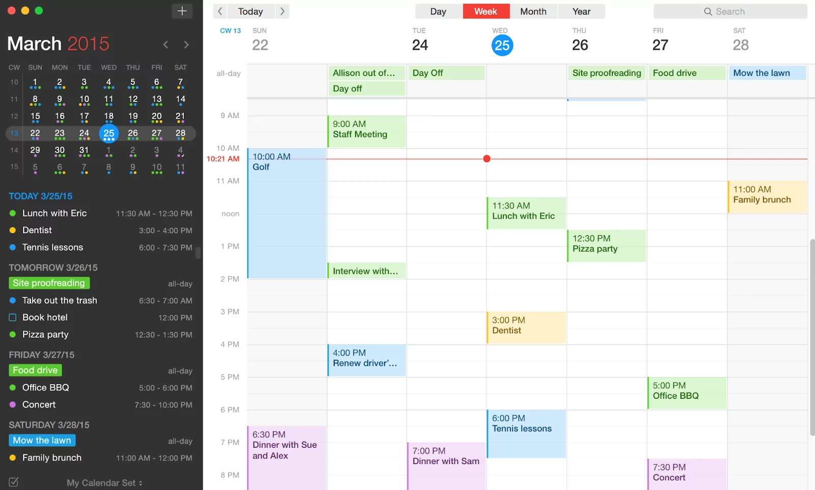 Vue de l'application de calendrier de Fantastical