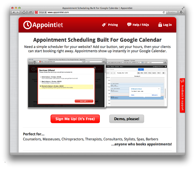 Original Appointlet webpage